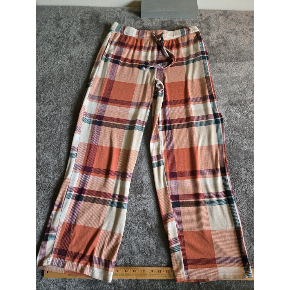 Joyspun Pajama Pants Womens Medium Orange Plaid Good Wide Leg Loungewear